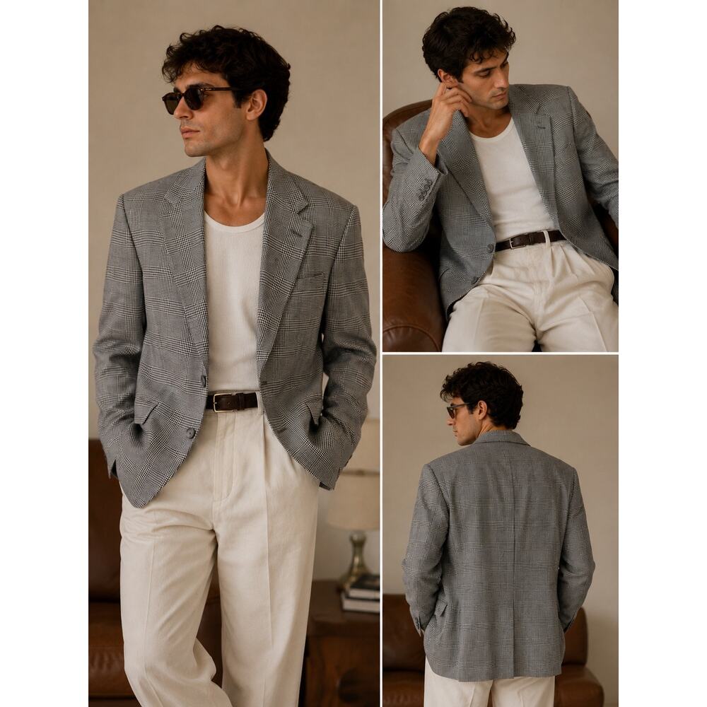 VTG Brooks Brothers Wool Blazer Gray Plaid 44L Men’s Preppy Academia Sport Coat